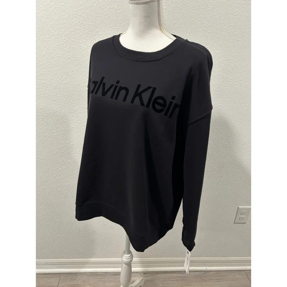Calvin Klein Performance Womens Black Logo Crewneck Sweatshirt Pullover Top XXL - Picture 2 of 8